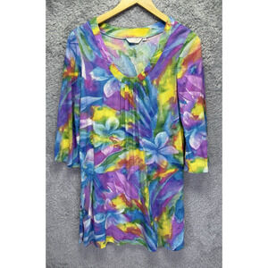 Jams World Womens Hawaiian Dress Small Floral Purple Blue Mini Tropical‎ Shift